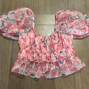 Joie Pink Floral Puff Sleeve Blouse
